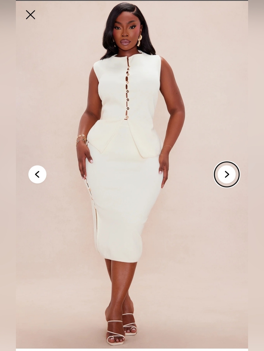 Fashion Nova Womens Luxe Sleeveless Bandage Midi Skirt Set, Cream - Picture 6 of 12